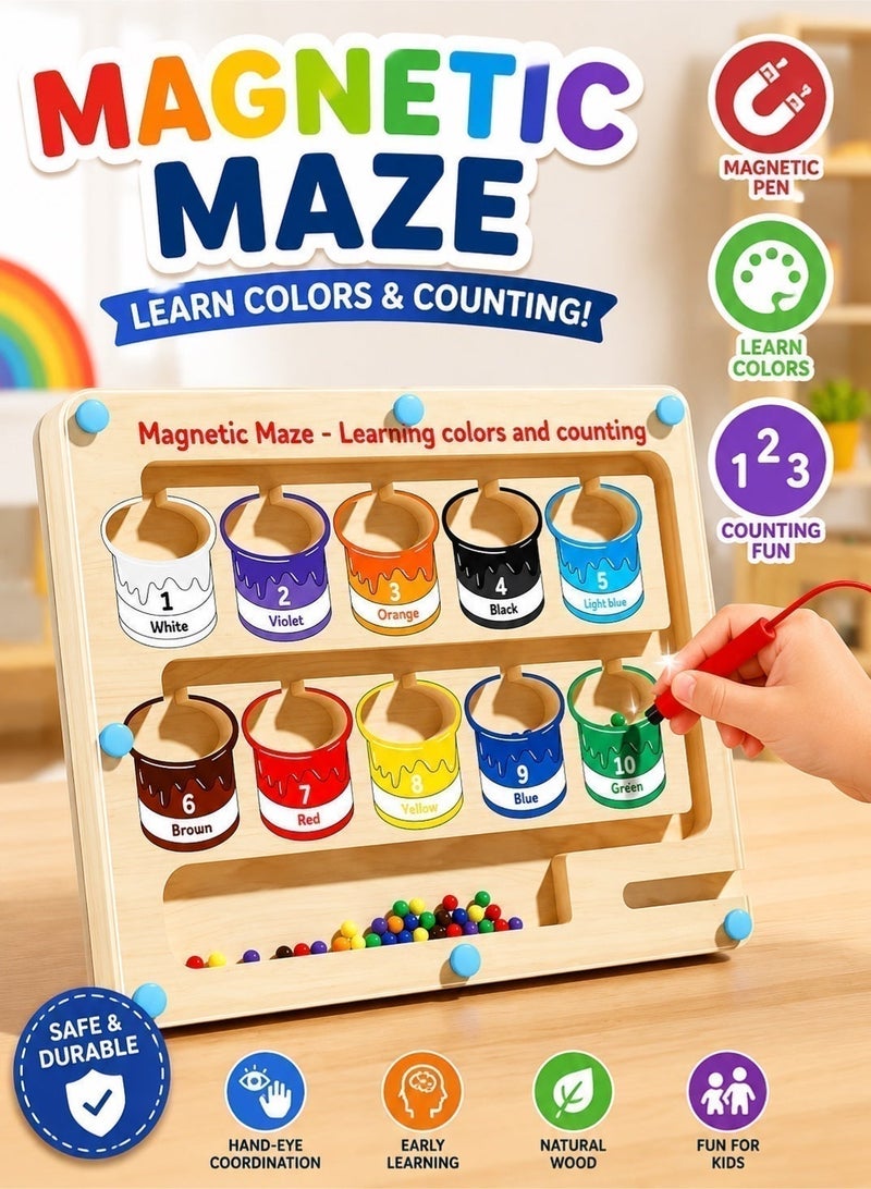 Saudi Select Montessori Magnetic Educational Toy for Kids Ages 3 and Up - Color and Number Maze Board, Safe Wooden Game for Fine Motor Skills, Ideal Gift for Boys and Girls - Image 1