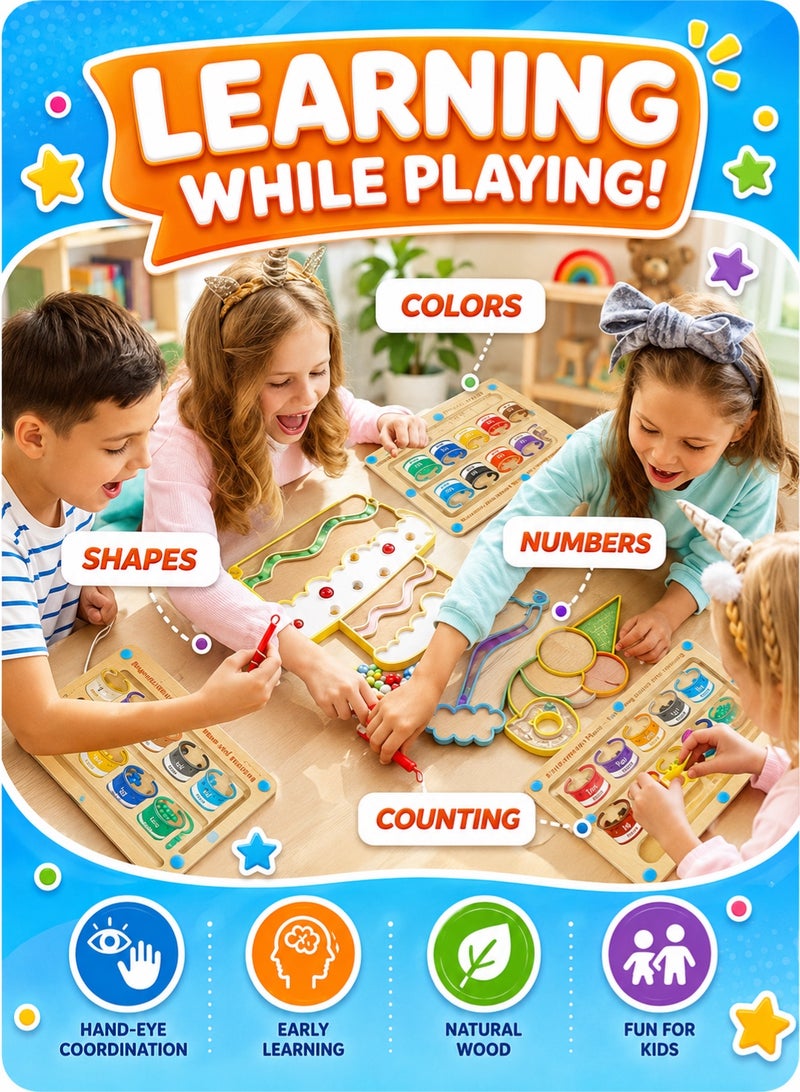 Saudi Select Montessori Magnetic Educational Toy for Kids Ages 3 and Up - Color and Number Maze Board, Safe Wooden Game for Fine Motor Skills, Ideal Gift for Boys and Girls - Image 5