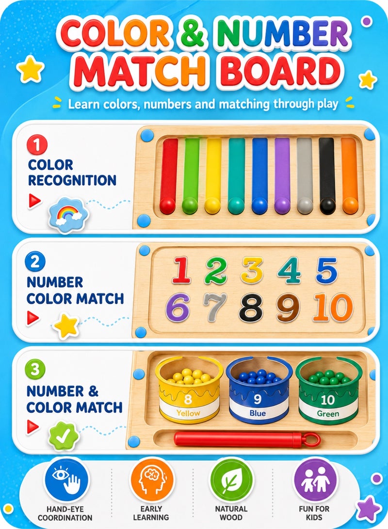 Saudi Select Montessori Magnetic Educational Toy for Kids Ages 3 and Up - Color and Number Maze Board, Safe Wooden Game for Fine Motor Skills, Ideal Gift for Boys and Girls - Image 4