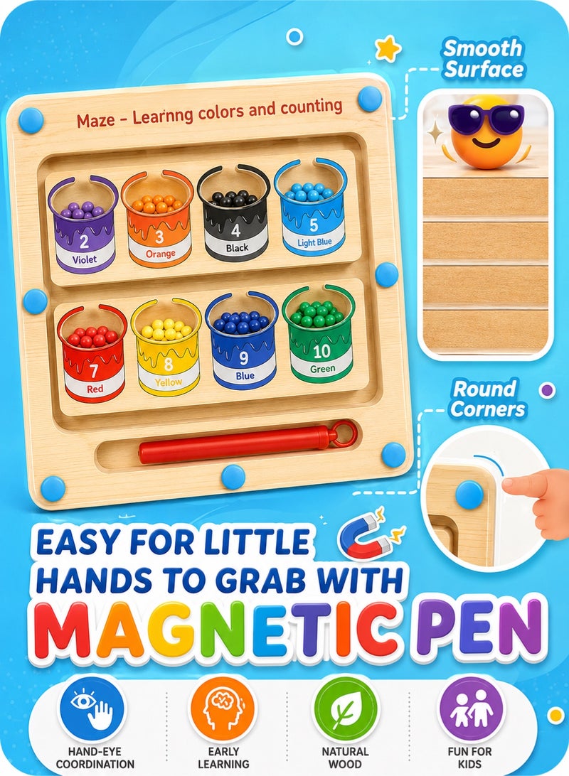 Saudi Select Montessori Magnetic Educational Toy for Kids Ages 3 and Up - Color and Number Maze Board, Safe Wooden Game for Fine Motor Skills, Ideal Gift for Boys and Girls - Image 3