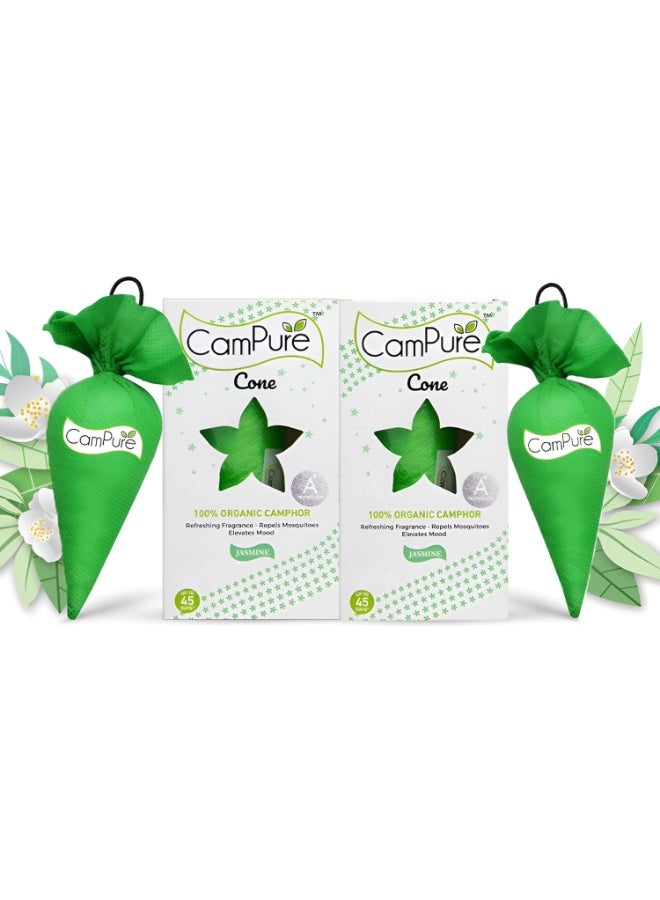Mangalam CamPure Camphor Cone (Jasmine) Pack of 2-100% Organic | Air Freshener for Car, Wardrobe, Office Cabin's, Drawers, Travel Bag & Bathroom - Image 1