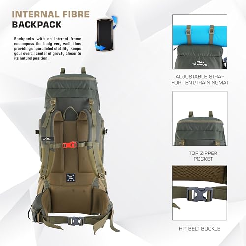 TRAWOC TRIUMPH X 75 Liter Camping Backpack Trekking Hiking Ruckssack Travel Bag Front & Top Loading Laptop/Rain Cover/Shoe Compartment, BHK009, Hunter Green - Image 2