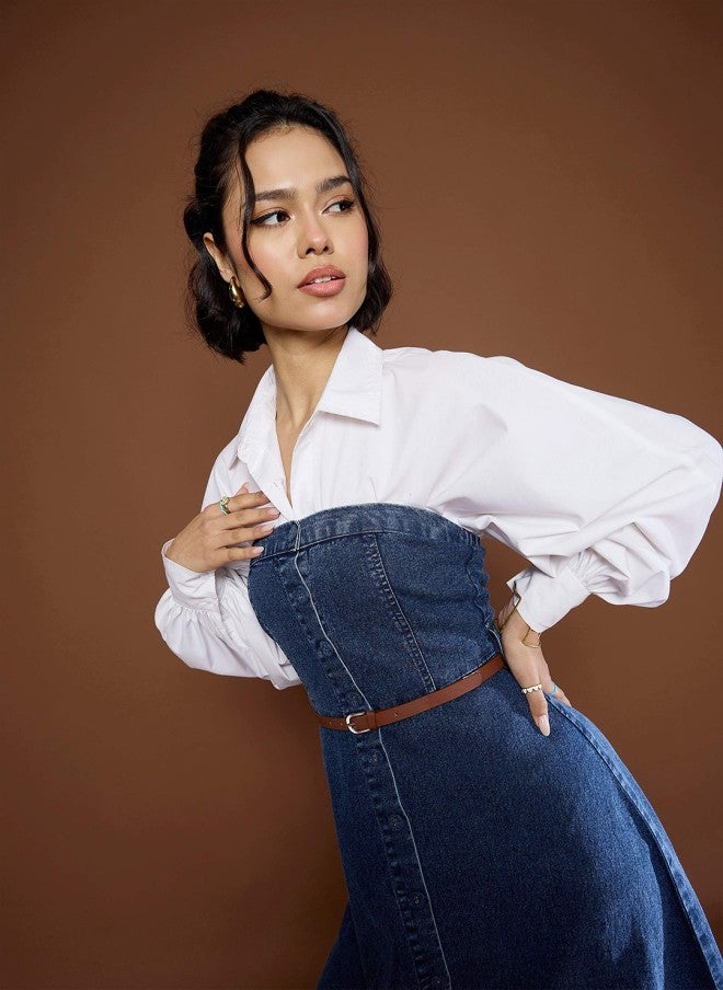 ساسافراس فستان ميدي دنيم بدون حمالات للنساء - Image 5