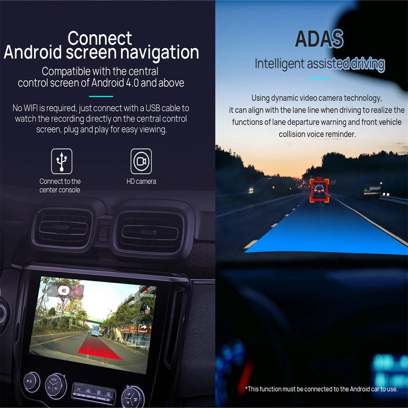 USB Car DVR Camera Video Recorder, Loop Recording ADAS Drive Assistance Video Recorder, Night Vision Full HD Dash Camera Car Driving Recorder - Image 2