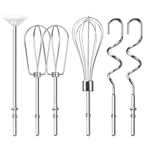 HWEIUA Hand Mixer Beaters Attachments Whisk Dough Hooks and Liquid Blending Rod Stainless Steel Hand Mixer Accessories Compatible with Kitchenaid Hand Mixers KHM3 KHM5 KHM7 KHM9 KHM926 KHM512 Set of 6 - Image 1