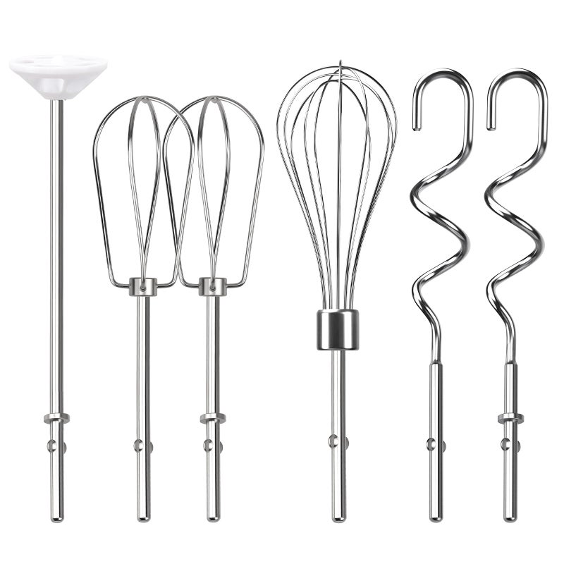 HWEIUA Hand Mixer Beaters Attachments Whisk Dough Hooks and Liquid Blending Rod Stainless Steel Hand Mixer Accessories Compatible with Kitchenaid Hand Mixers KHM3 KHM5 KHM7 KHM9 KHM926 KHM512 Set of 6 - Image 2