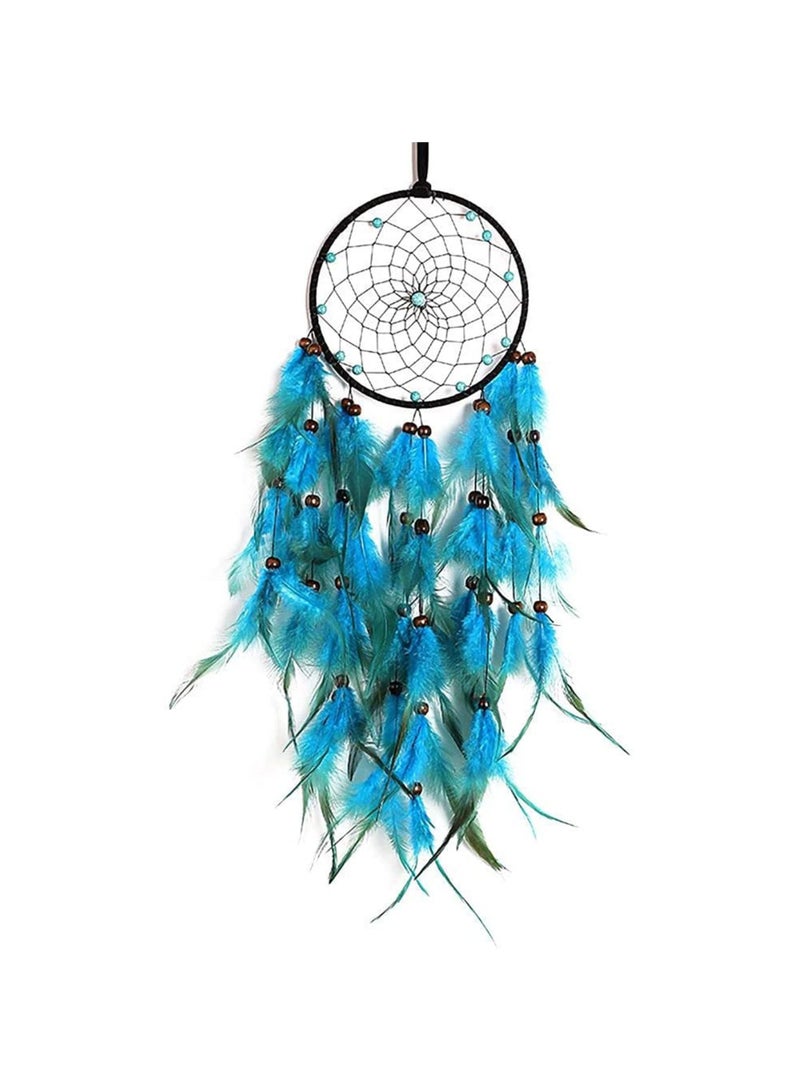 Captaintech Dream Catchers Handmade Blue Feathers, Wind Chimes Ornaments Car Pendants Home Decoration, Boho Circular Net for Wall Hanging Decor, Bedroom Kids, Home Decoration, Art Ornament Craft Gift - Image 1