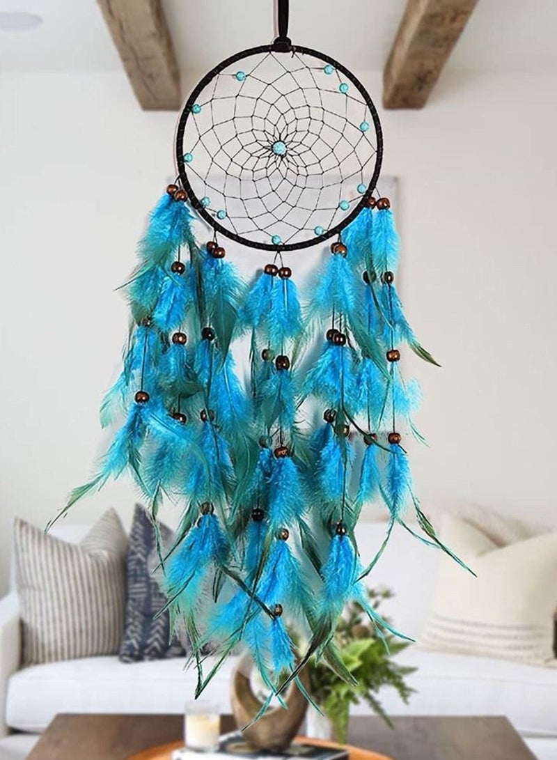 Captaintech Dream Catchers Handmade Blue Feathers, Wind Chimes Ornaments Car Pendants Home Decoration, Boho Circular Net for Wall Hanging Decor, Bedroom Kids, Home Decoration, Art Ornament Craft Gift - Image 2