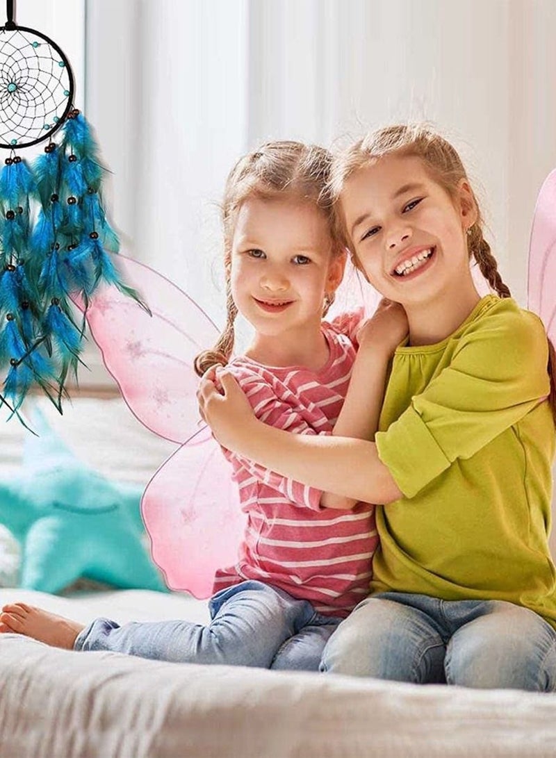 Captaintech Dream Catchers Handmade Blue Feathers, Wind Chimes Ornaments Car Pendants Home Decoration, Boho Circular Net for Wall Hanging Decor, Bedroom Kids, Home Decoration, Art Ornament Craft Gift - Image 3