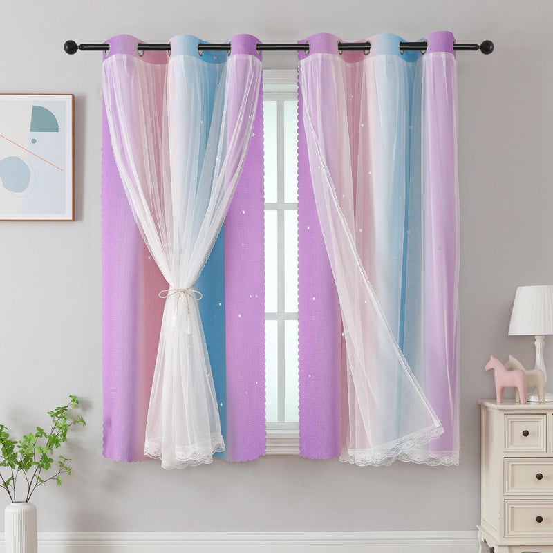 XiDi Curtains for Bedroom Decor, Rainbow Pink Purple/42/63 - Image 1