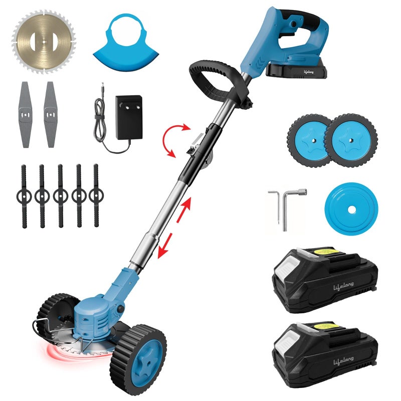 Lifelong Cordless Grass Cutter Machine for Garden | Weed Cutting Tool | Easy Storage with Adjustable Height & Foldable Handle | 2 x 21V Battery | 25cm Cutting Width | 3 x Heavy-Duty Blades - Image 5