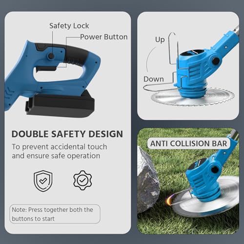 Lifelong Cordless Grass Cutter Machine for Garden | Weed Cutting Tool | Easy Storage with Adjustable Height & Foldable Handle | 2 x 21V Battery | 25cm Cutting Width | 3 x Heavy-Duty Blades - Image 4