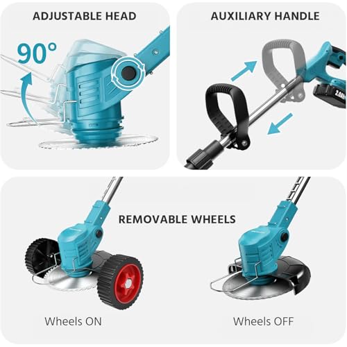 Lifelong Cordless Grass Cutter Machine for Garden | Weed Cutting Tool | Easy Storage with Adjustable Height & Foldable Handle | 2 x 21V Battery | 25cm Cutting Width | 3 x Heavy-Duty Blades - Image 2