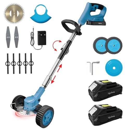 Lifelong Cordless Grass Cutter Machine for Garden | Weed Cutting Tool | Easy Storage with Adjustable Height & Foldable Handle | 2 x 21V Battery | 25cm Cutting Width | 3 x Heavy-Duty Blades - Image 1