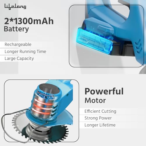 Lifelong Cordless Grass Cutter Machine for Garden | Weed Cutting Tool | Easy Storage with Adjustable Height & Foldable Handle | 2 x 21V Battery | 25cm Cutting Width | 3 x Heavy-Duty Blades - Image 3