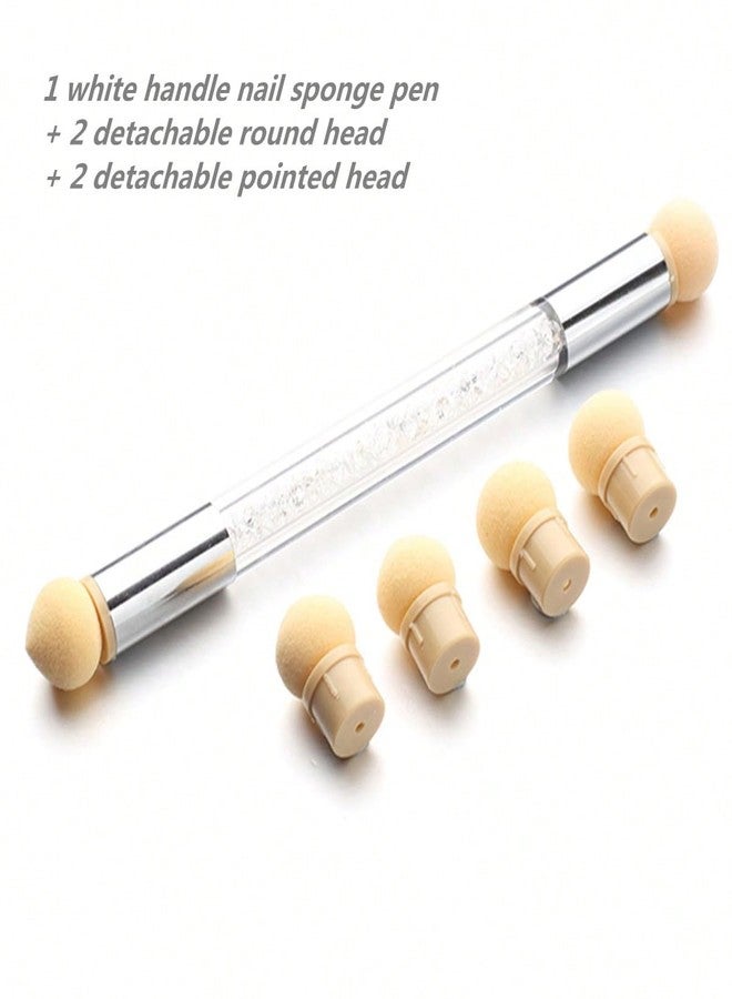 SQULIGT Resin Nail Art Palette with UV Gel Gradient Sponges Pens (White Handle, 4 Pcs Replacement Head), Nail Sponges for Ombre Double Head Brush for Nail Art Manicure DIY Tools - Image 2