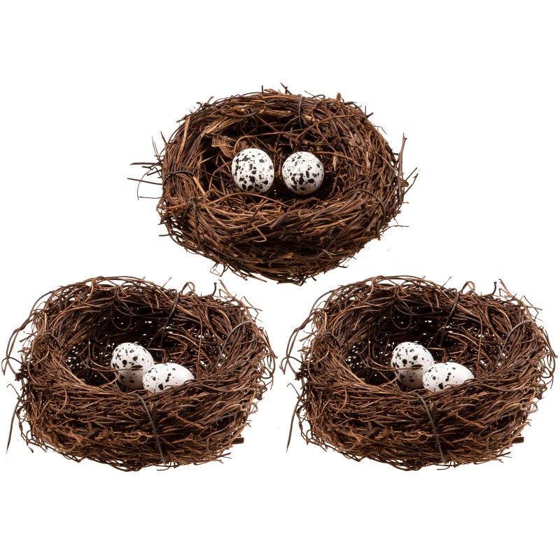 Whaline Whaline 3 Set Easter Bird Nest Decorating Kit with 6 Artificial Egg Foam Eggs Ornaments Rattan Birds Nest for Crafts Home Party Decor