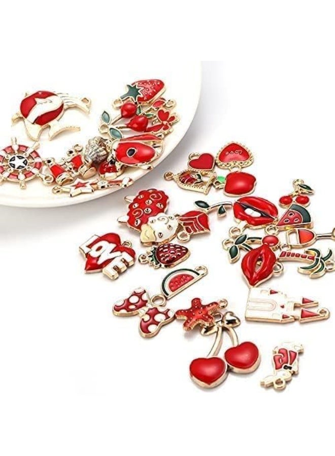 قلادات متنوعة من الحُلي، ٣١ قطعة، قلادات، حُلي لصنع المجوهرات، حُلي حمراء اصنعها بنفسك، لصنع القلائد والأساور والأقراط، صناعة المجوهرات والحرف اليدوية - Image 5