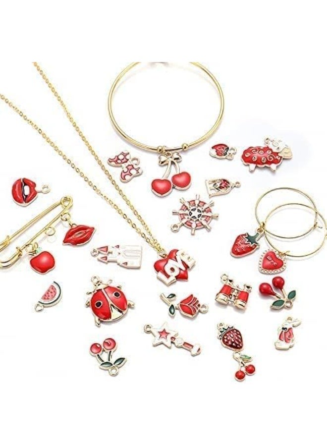 قلادات متنوعة من الحُلي، ٣١ قطعة، قلادات، حُلي لصنع المجوهرات، حُلي حمراء اصنعها بنفسك، لصنع القلائد والأساور والأقراط، صناعة المجوهرات والحرف اليدوية - Image 4