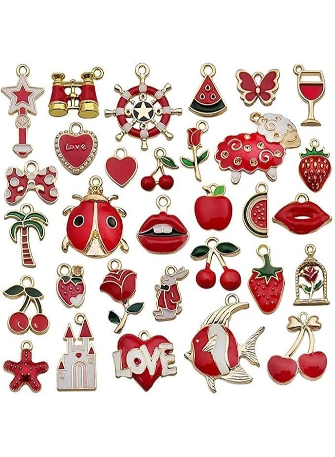 قلادات متنوعة من الحُلي، ٣١ قطعة، قلادات، حُلي لصنع المجوهرات، حُلي حمراء اصنعها بنفسك، لصنع القلائد والأساور والأقراط، صناعة المجوهرات والحرف اليدوية - Image 1