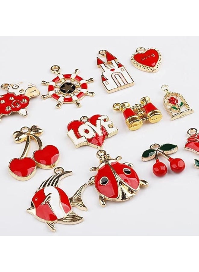 قلادات متنوعة من الحُلي، ٣١ قطعة، قلادات، حُلي لصنع المجوهرات، حُلي حمراء اصنعها بنفسك، لصنع القلائد والأساور والأقراط، صناعة المجوهرات والحرف اليدوية - Image 3