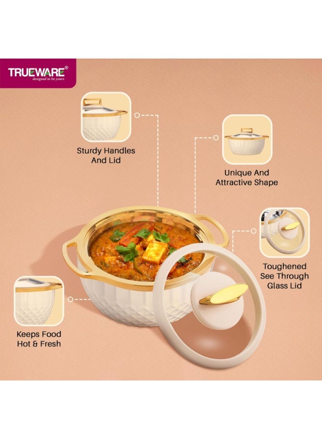 Trueware Classic Inner Steel with See Through Toughened Glass Lid Casserole | 2500 ml, Ivory | PU Insulated | BPA Free | Oduor Proof | Food Grade | Ideal for Chapatti | Roti | Curd Maker | Hot Pot - Image 3