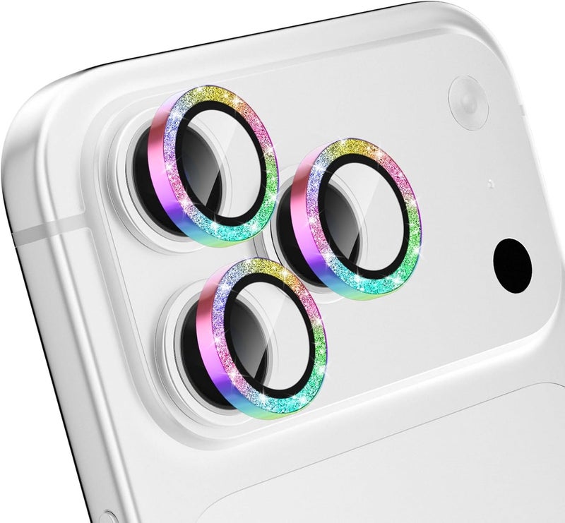 CloudValley Glitter Camera Lens Protector for iPhone 17 Pro/iPhone 17 Pro Max, Anti-Scratch HD Tempered Glass, Shatterproof Metal Ring Cover, Easy Installation, Glitter Colorful - Image 1