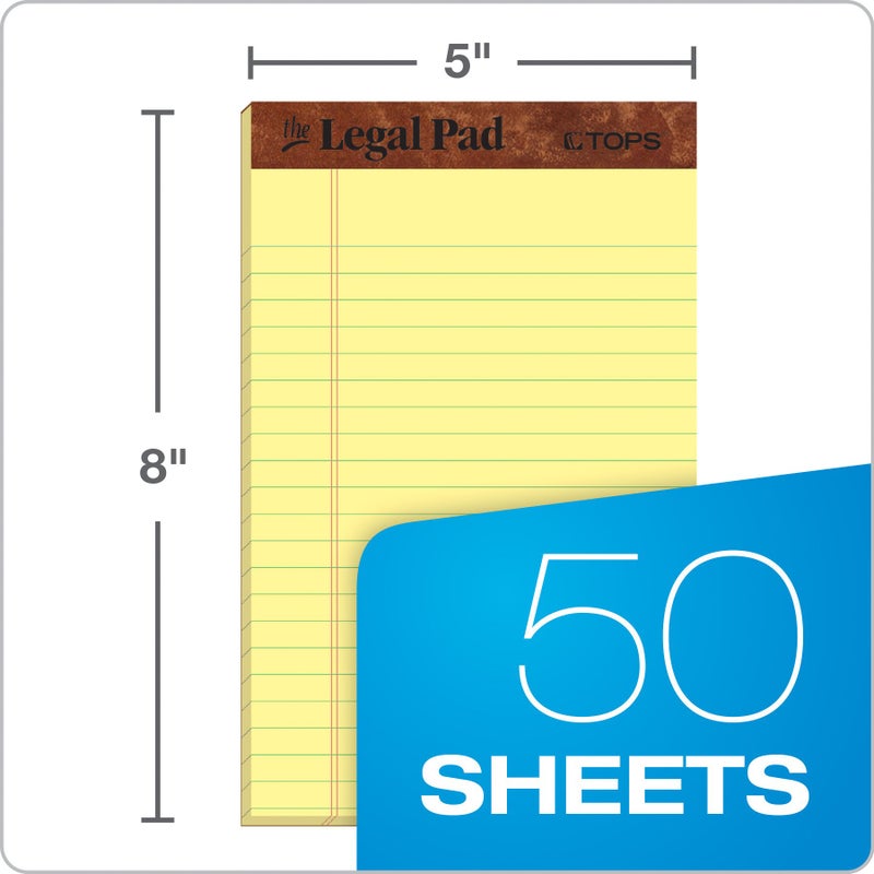 TOPS 5 x 8 Legal Pads, 12 Pack, The Legal Pad Brand, Narrow Ruled, Yellow Paper, 50 Sheets Per Writing Pad, Made in the USA (7501) - Image 2