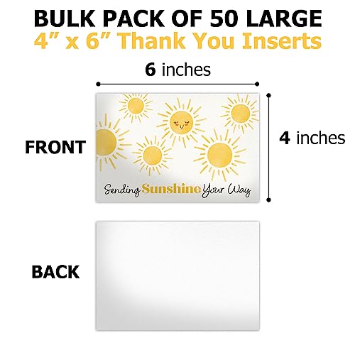 Pro Supply Global (50 Count of Large 4x6 Sunshine Thank You Insert Cards Without Envelopes For Your Small Online Business - Displays Customer Appreciation - Great For Baby Showers and Weddings - Image 2