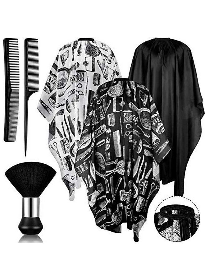 Satinior 6 Pieces Salon Barber Capes Set Hair Cutting Hairdresser Stylists Capes With Adjustable Snap Closure Neck Duster Brush And Combs (Color Set 1) - Image 2