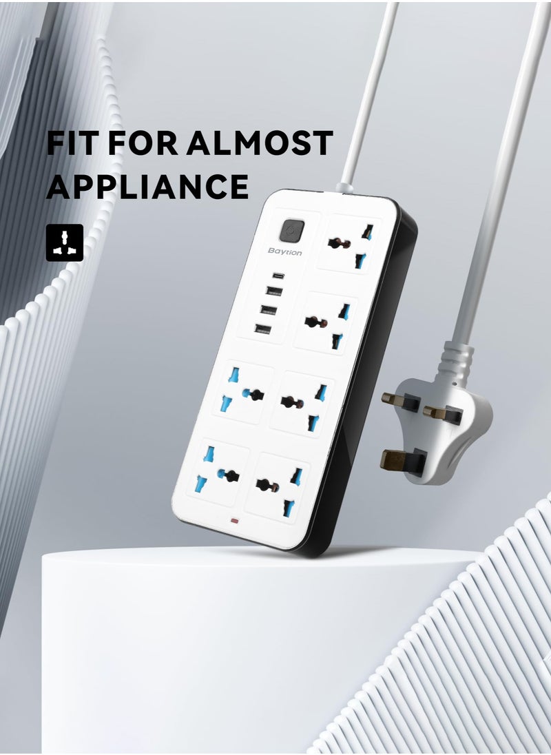 Arabest Universal Extension Lead with Multiple Function,UK Plug 3 Pin Socket Outlet with 6 Gang | 3 USB Port | 1 Type-C Port,1.8M Electric Socket Mains Strip for Home,Kitchen,and Office  - Image 3