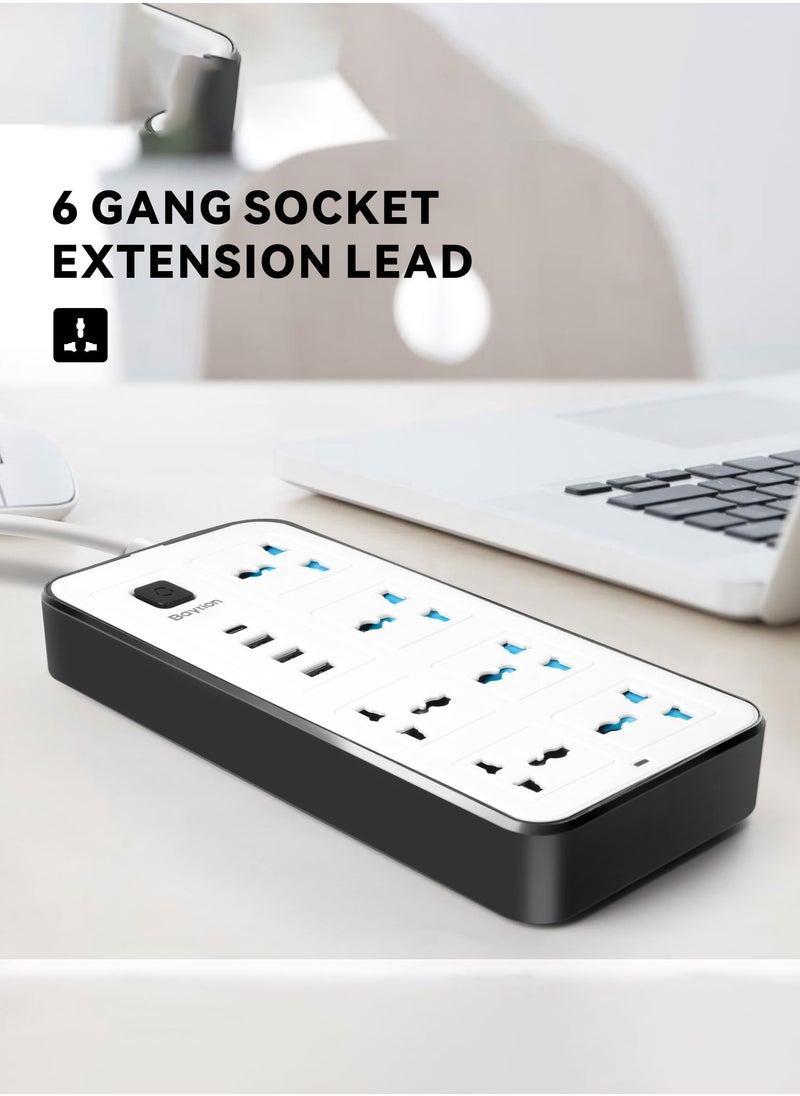 Arabest Universal Extension Lead with Multiple Function,UK Plug 3 Pin Socket Outlet with 6 Gang | 3 USB Port | 1 Type-C Port,1.8M Electric Socket Mains Strip for Home,Kitchen,and Office  - Image 4