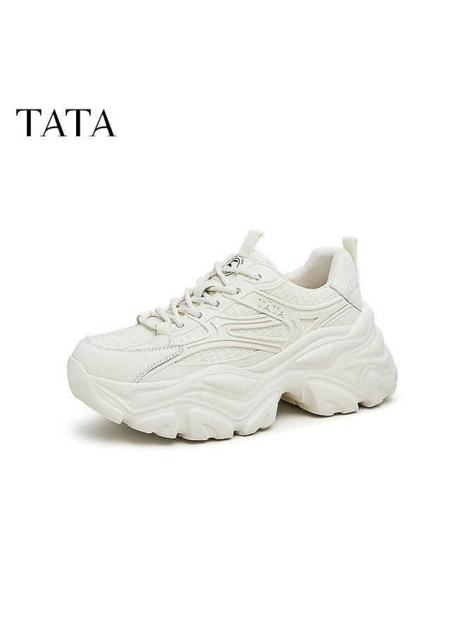 Tata Women's Dad Sneakers Casual Thick Sole Height Increasing Summer Sports Shoes Beige Am5 Size 36 - Image 1