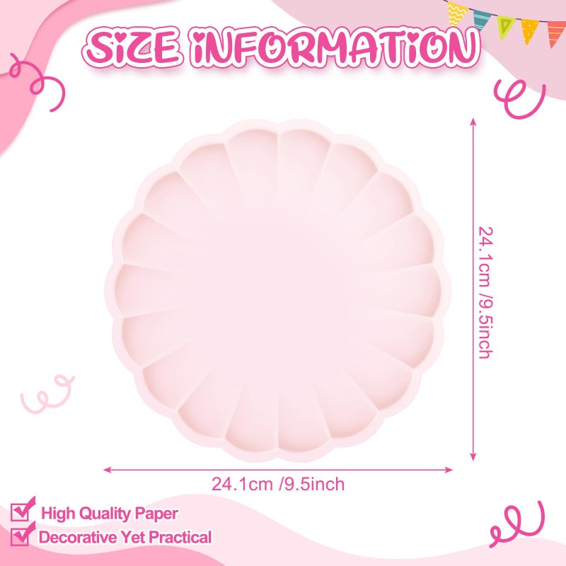 Newtay 60 Pcs Large Scalloped Paper Plates 9.5 Inch Shell Edge Disposable Dinner Plates for Birthday Wedding Baby Shower Party Decorations (Light Pink) - Image 2