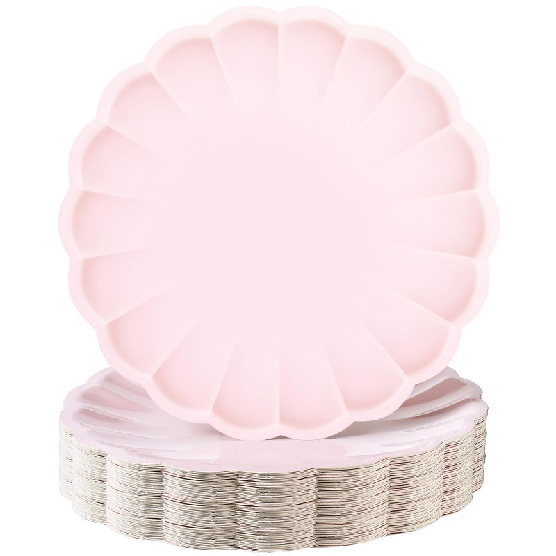 Newtay 60 Pcs Large Scalloped Paper Plates 9.5 Inch Shell Edge Disposable Dinner Plates for Birthday Wedding Baby Shower Party Decorations (Light Pink) - Image 1