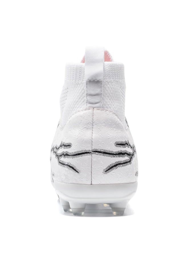 HRJR Men's Soccer Cleats Football Cleats for Unisex-Adult High-Top Spikes Shoes for Youth Big Boys Lightweight Professional Training Turf Outdoor Athletic Sneaker, White, 9.5 - Image 5