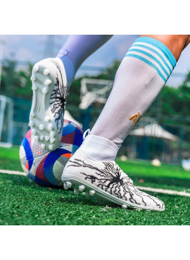HRJR Men's Soccer Cleats Football Cleats for Unisex-Adult High-Top Spikes Shoes for Youth Big Boys Lightweight Professional Training Turf Outdoor Athletic Sneaker, White, 9.5 - Image 2
