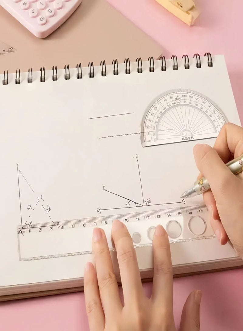 بست مجموعة من 3 قطع (12 قطعة) من أدوات الرياضيات البلاستيكية الشفافة تتضمن مسطرة مثلثية ومستقيمة ومسطرة شفافة وأداة قياس للمدرسة والمكتب والمنزل (شفافة) - Image 3