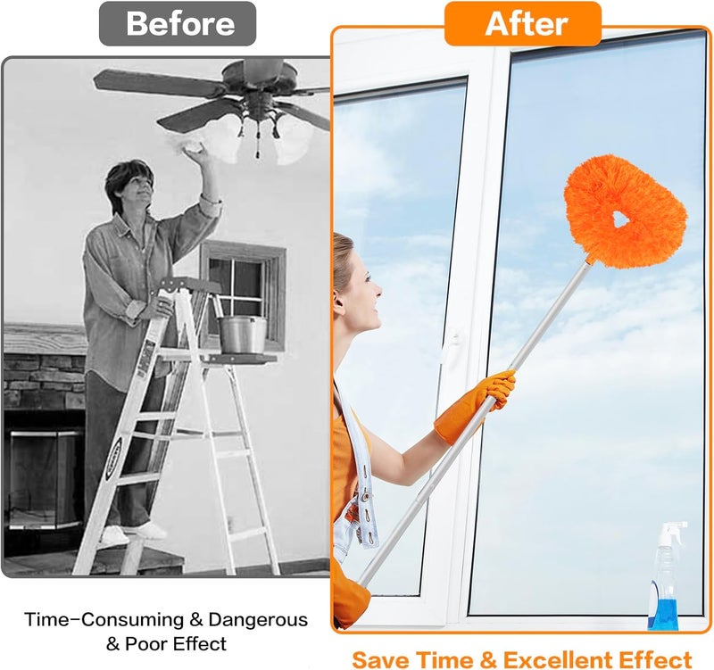 Heonay Ceiling Fan Cleaner Duster Reusable Microfiber Ceiling Fan Blade Cleaner Removable Duster with Extension Pole Adjusts 13 to 49.7 Inch for Cleaning Walls Bookshelves Furniture Door Window Top (Orange) - Image 5