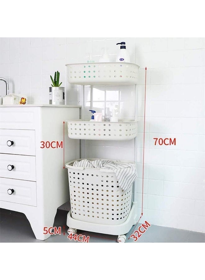 BLOOMING TIME 3-Tier Plastic Laundry Basket with Wheels – White - Image 3