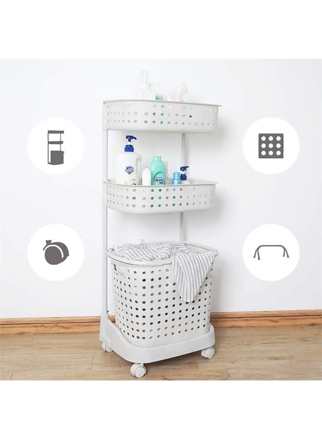 BLOOMING TIME 3-Tier Plastic Laundry Basket with Wheels – White - Image 5