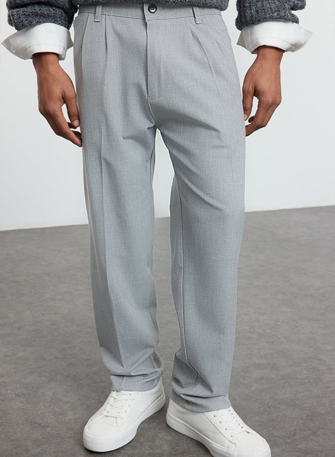 trendyol Grey Pleated Classic Baggy Fit Fabric Trousers TMNSS24PL00024 - Image 1