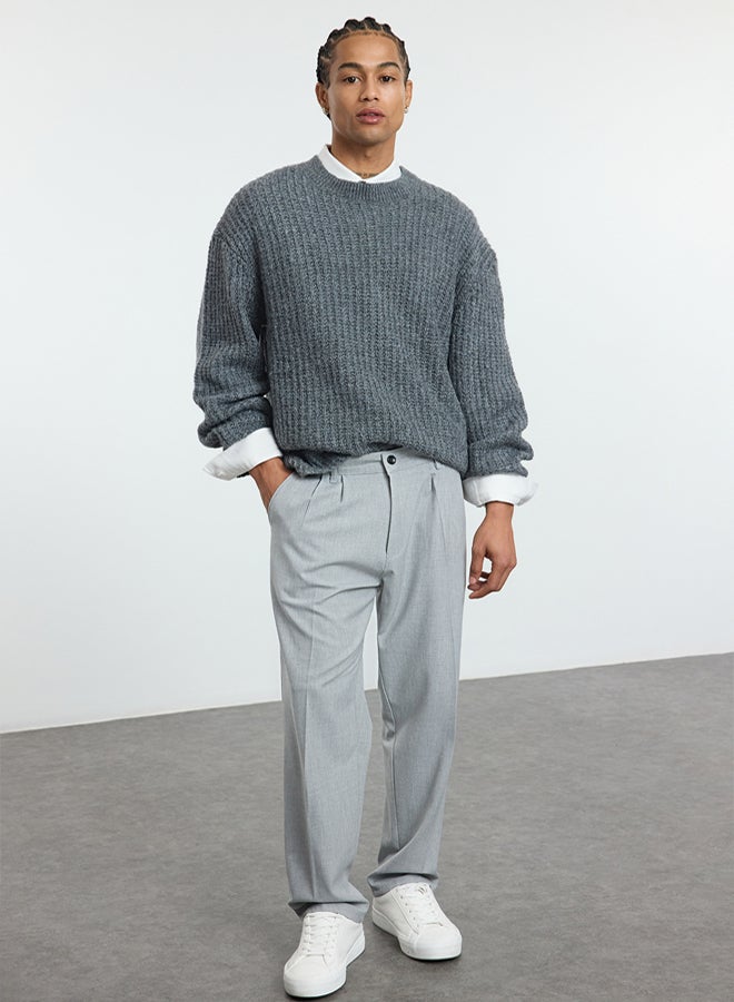 trendyol Grey Pleated Classic Baggy Fit Fabric Trousers TMNSS24PL00024 - Image 2