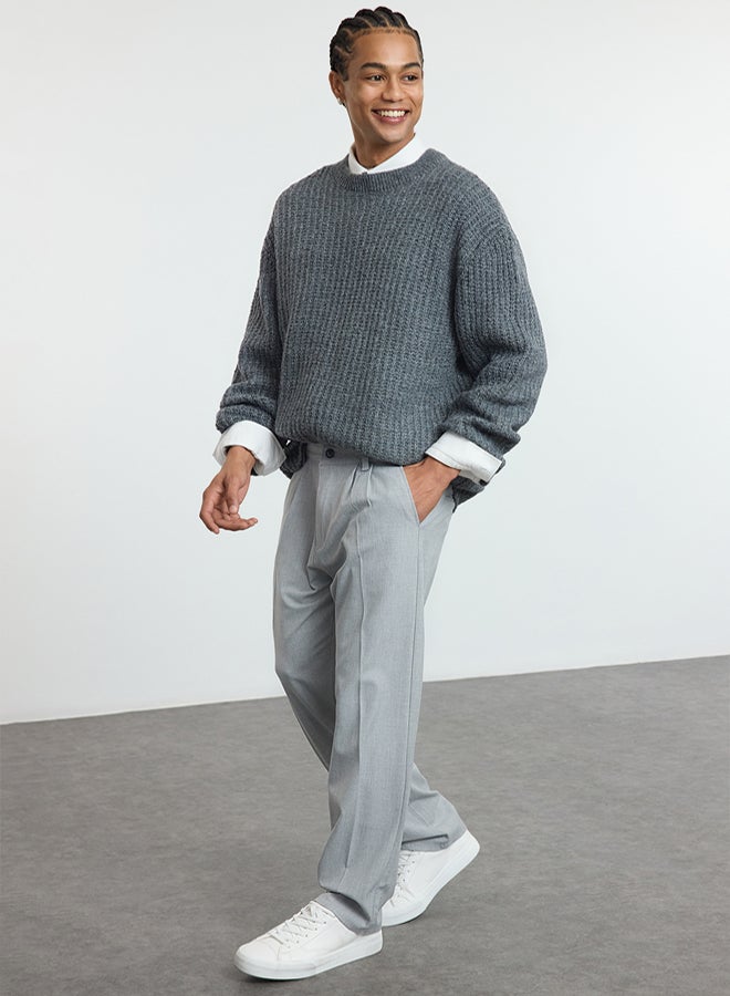 trendyol Grey Pleated Classic Baggy Fit Fabric Trousers TMNSS24PL00024 - Image 3