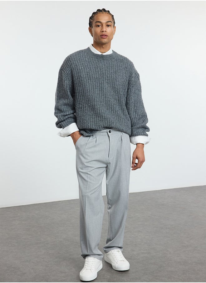 trendyol Grey Pleated Classic Baggy Fit Fabric Trousers TMNSS24PL00024  - Image 2