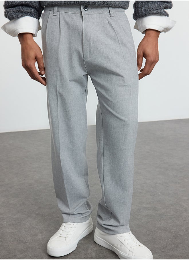 trendyol Grey Pleated Classic Baggy Fit Fabric Trousers TMNSS24PL00024  - Image 1
