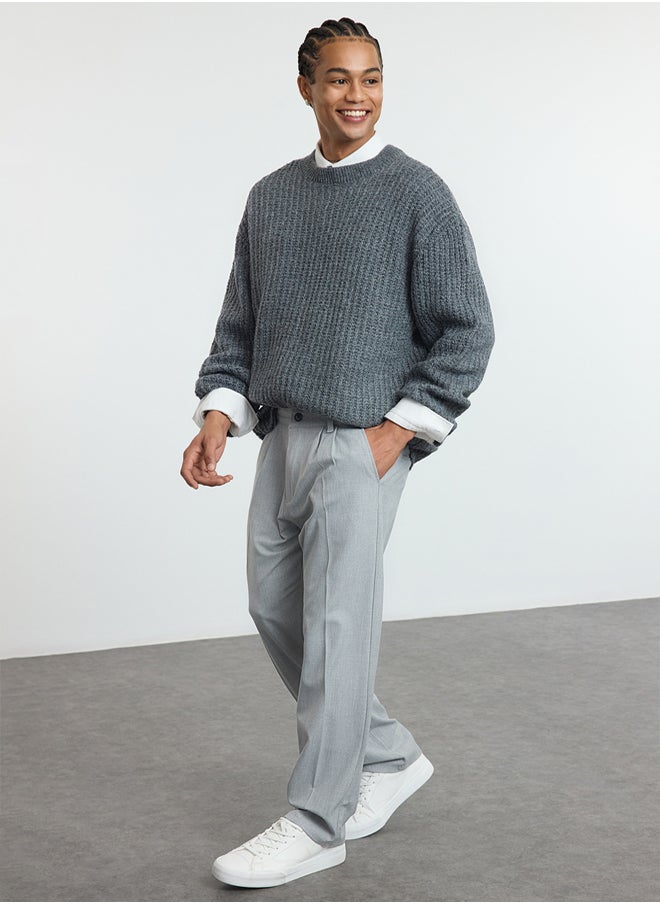 trendyol Grey Pleated Classic Baggy Fit Fabric Trousers TMNSS24PL00024  - Image 3