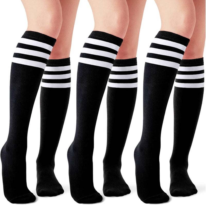 JOULLI Women's Knee High Athletic Socks Stripe Tube Outdoor Sport Socks 1-3 Pairs - Image 1