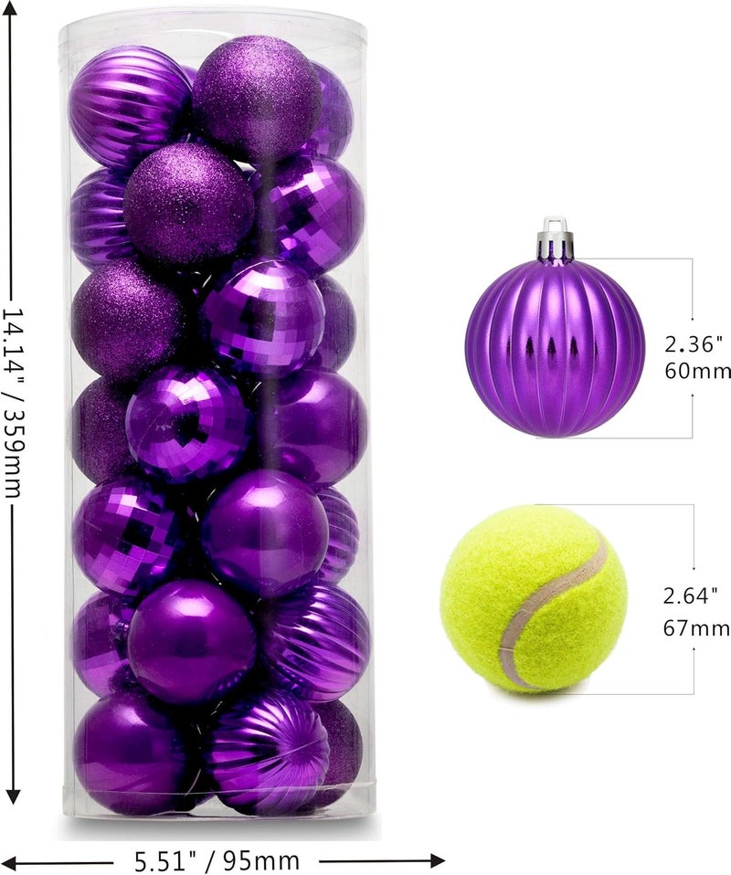 AUXO-FUN 28ct Shatterproof Christmas Ball Ornaments in 4 Classic Finishes for Christmas Tree Decoration (Purple, 2.36“ Regular Size) - Image 2