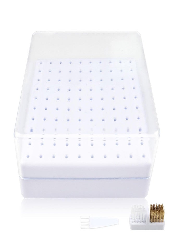 heemeei Nail Drill Bits Holder & Nail Drill Bits Cleaning Brush, 100 Holes Nail Bit Holder, Dustproof Nail Art Drill Bits Display Storage Box, Nail Drill Bit Holder for Nail Tech (White) - Image 1